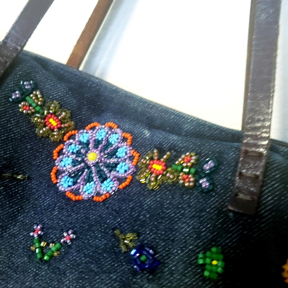 FENDI-Dk. Denim Beaded Emb. Tote Handbag- Vintage RARE - Picture 11 of 13